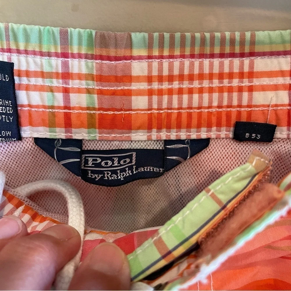 Vintage Polo Ralph Lauren Men's L Lined‎ Swim Shorts Pastel Plaid Preppy Resort